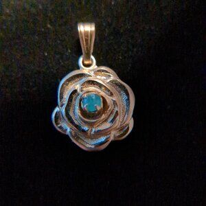 Vintage 12K Gold-Filled Rose and Jade Charm